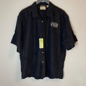 Men's Button Down Shirt Short Sleeve Top Single Pocket‎ Size Large Black